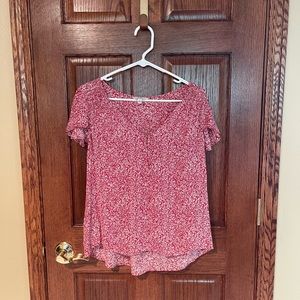 Women’s Blouse, Lucky Brand, size 8-10, red, white and taupe